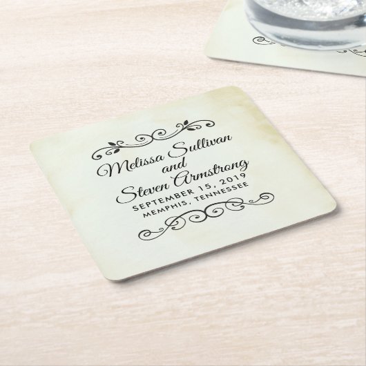 ヴィンテージオールドファッションドウェスタンテーマ結婚ズ スクエアペーパーコースター (アングル)