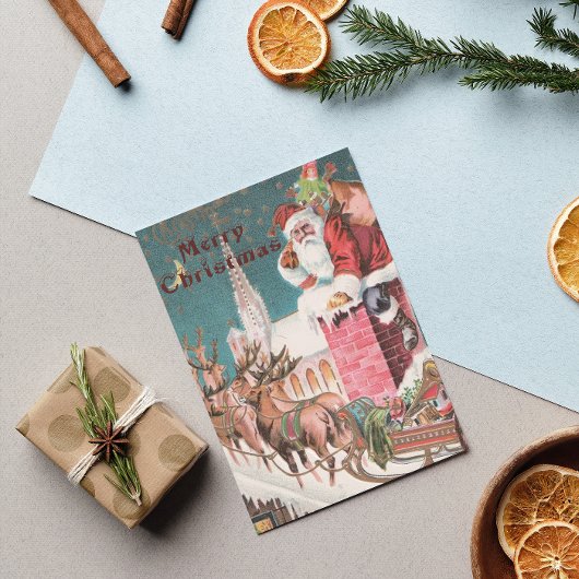 ヴィンテージオールドファッションドクリスマスウィンターサンタクロース シーズンカード