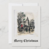 ヴィンテージオールドファッションドクリスマスチャーチ白黒 シーズンカード (正面)