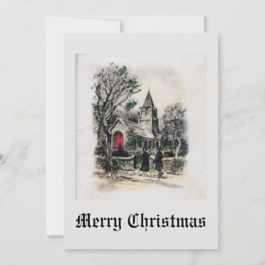 ヴィンテージオールドファッションドクリスマスチャーチ白黒 シーズンカード (正面)
