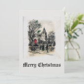 ヴィンテージオールドファッションドクリスマスチャーチ白黒 シーズンカード (スタンド正面)