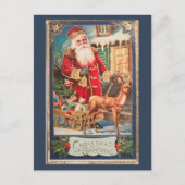 ヴィンテージオールドファッションドクリスマスブルーサンタクロース シーズンポストカード (正面)