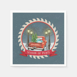 ヴィンテージオールドファッションドクリスマスレッドファームトラック スタンダードカクテルナプキン