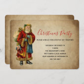 ヴィンテージオールドファッションドサンタクロースパーティー 招待状 (正面/裏面)