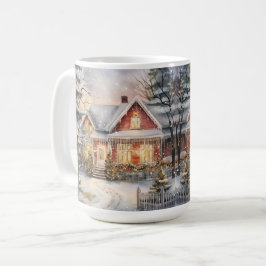 ヴィンテージオールドファッションドハウスクリスマスシーンマググ コーヒーマグカップ