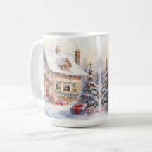 ヴィンテージオールドファッションドハウスクリスマスシーンマググ