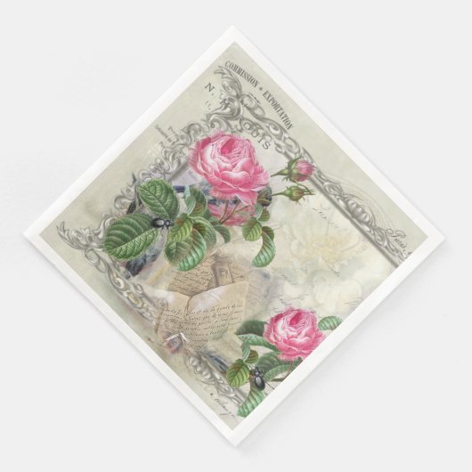 ヴィンテージオールドファッションド花模様紙ディナーナプキンズ (コーナー)