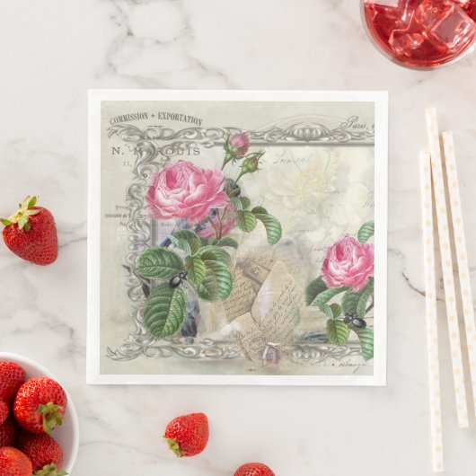 ヴィンテージオールドファッションド花模様紙ディナーナプキンズ (インサイチュ)