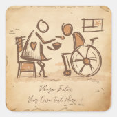 ヴィンテージオールドファッション介護士、介護助手 スクエアシール (正面)