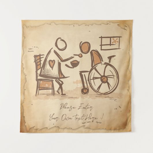 ヴィンテージオールドファッション介護士、介護助手 タペストリー (正面)