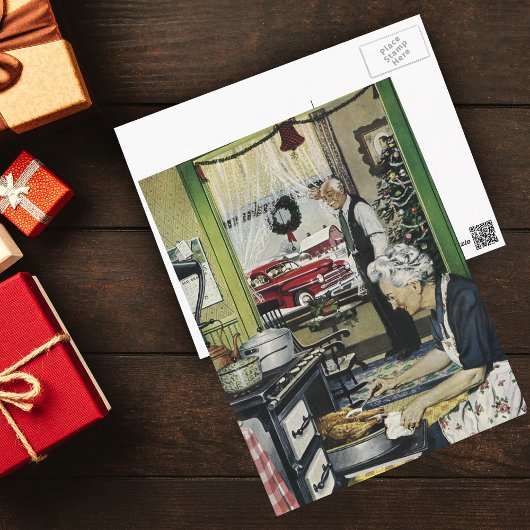 ヴィンテージオールドホームファッションドキッチンクリスマスポスト シーズンポストカード