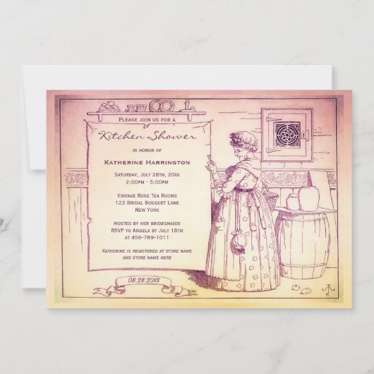 ヴィンテージオールドマザーラージキッチンブライダルシャワー 招待状 (裏面)