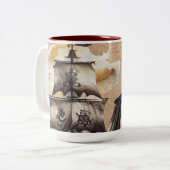 ヴィンテージオールドマップパイレーツテーマ ツートーンマグカップ (正面左)