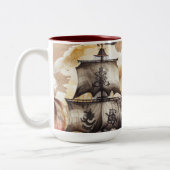 ヴィンテージオールドマップパイレーツテーマ ツートーンマグカップ (左)