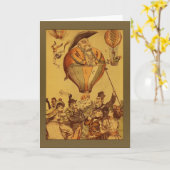 ヴィンテージオールドマンホットエアバルーン挨拶 カード (黄色い花)