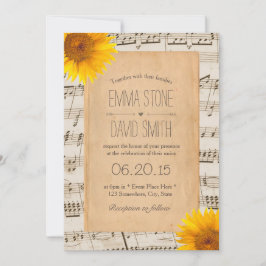 ヴィンテージオールドミュージックシート&ヒマワラ結婚ス 招待状