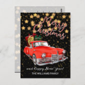 ヴィンテージオールドレッドカーメリークリスマス ポストカード (正面/裏面)