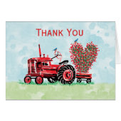 ヴィンテージオールドレッドトラクターフローラハートありがとう (正面横)