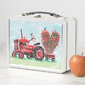 ヴィンテージオールドレッドトラクターフローラハート メタルランチボックス (インサイチュ)