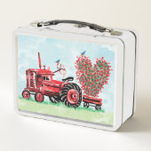 ヴィンテージオールドレッドトラクターフローラハート メタルランチボックス (裏面)