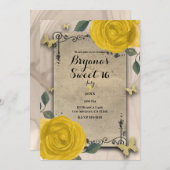 ヴィンテージオールドワールドイエローローズバタフライスウィート16 招待状 (正面/裏面)