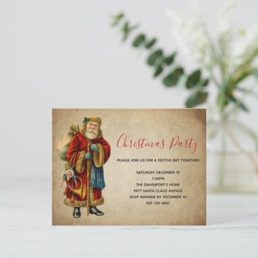 ヴィンテージオールドワールドクリスマスサンタクロース インビテーションポストカード (スタンド正面)