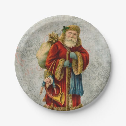 ヴィンテージオールドワールドクリスマスサンタ ペーパープレート (正面)