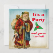 ヴィンテージオールドワールドサンタクリスマスパーティー 招待状 (正面)