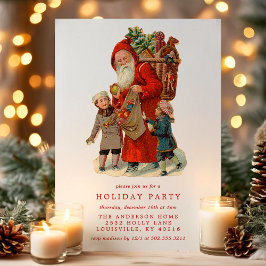 ヴィンテージオールドワールドサンタクロースキッズホリデーパーティー 招待状