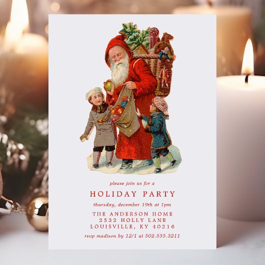 ヴィンテージオールドワールドサンタクロースキッズホリデーパーティー 招待状