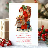 ヴィンテージオールドワールドサンタクロースキッズホリデーパーティー 招待状