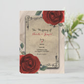 ヴィンテージオールドワールドチャームレッドローゼエレガントな結婚式 招待状 (スタンド正面)