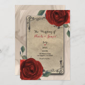 ヴィンテージオールドワールドチャームレッドローゼエレガントな結婚式 招待状 (正面/裏面)