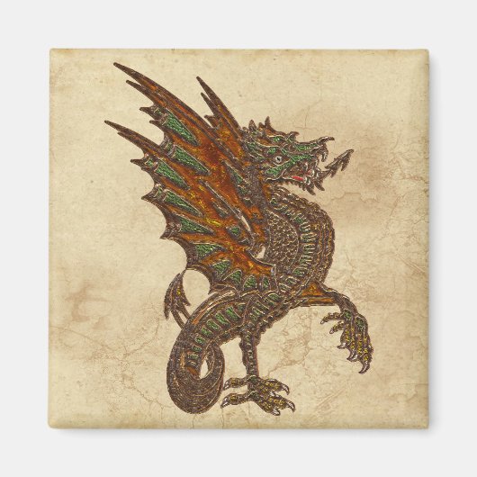 ヴィンテージオールドワールドドラゴンのパーチメント効果 マグネット (正面)