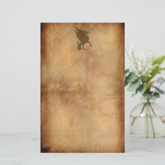 ヴィンテージオールドワールドドラゴンのパーチメント効果 便箋 (スタンド正面)