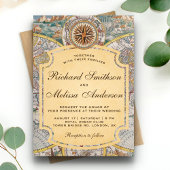 ヴィンテージオールドワールドマップコンパス結婚式招待状 招待状