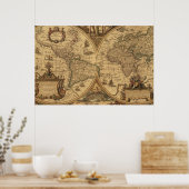 ヴィンテージオールドワールドマップセピアアートトラベル ポスター (キッチン)