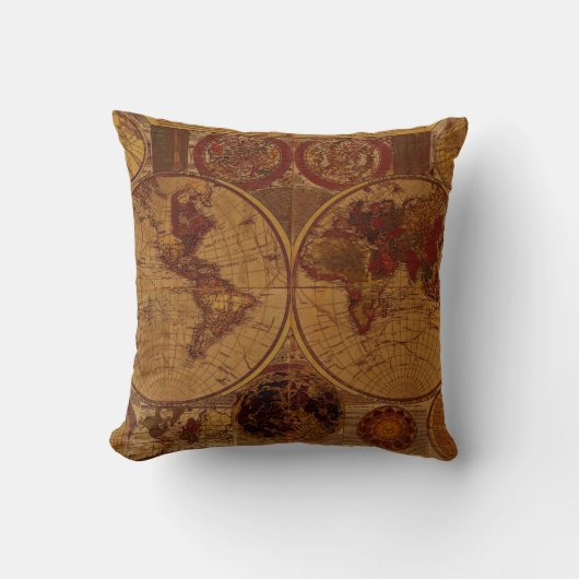 ヴィンテージオールドワールドマップデコークッション装飾用クッション クッション (正面)