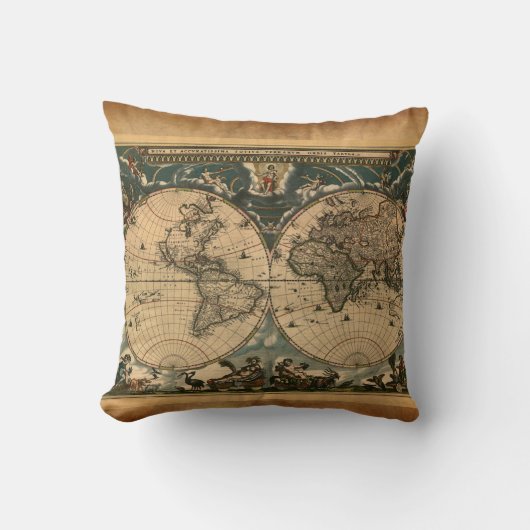 ヴィンテージオールドワールドマップデコークッション装飾用クッション クッション (正面)