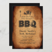 ヴィンテージオールド紙ピグローストBBQバースデーパーティー 招待状 (正面/裏面)