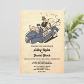 ヴィンテージオールド素朴カップル漫画ブックレトロ結婚 招待状 (スタンド正面)