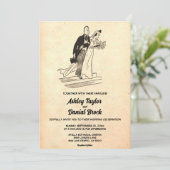 ヴィンテージオールド素朴シックカップル漫画レトロ結婚ズ 招待状 (スタンド正面)
