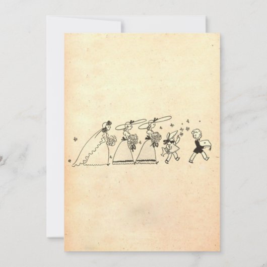 ヴィンテージオールド素朴シックカップル漫画レトロ結婚ズ 招待状 (裏面)