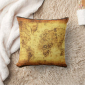 ヴィンテージオールド金ゴールドワールドマップデコークッション クッション (ブランケット)