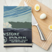 ヴィンテージオールド・忠実イエローストーン国立公園 キッチンタオル (四つ折り)