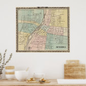 ヴィンテージオーロラILの地図(1876) ポスター (キッチン)