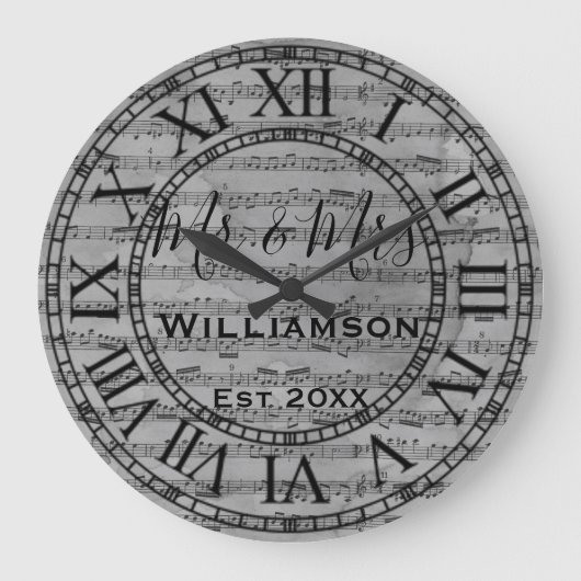 ヴィンテージオ素朴ールドミュージックノート紙パーソナライズされた ラージ壁時計 (正面)