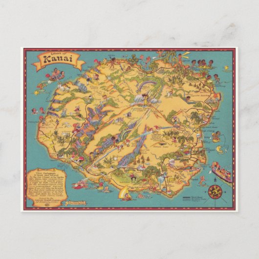 ヴィンテージカウアイ島の地図 ポストカード (正面)