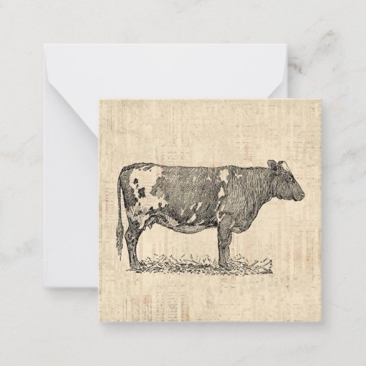 ヴィンテージカウアートイラストレーションとスクリプトの背景 ノートカード (正面)