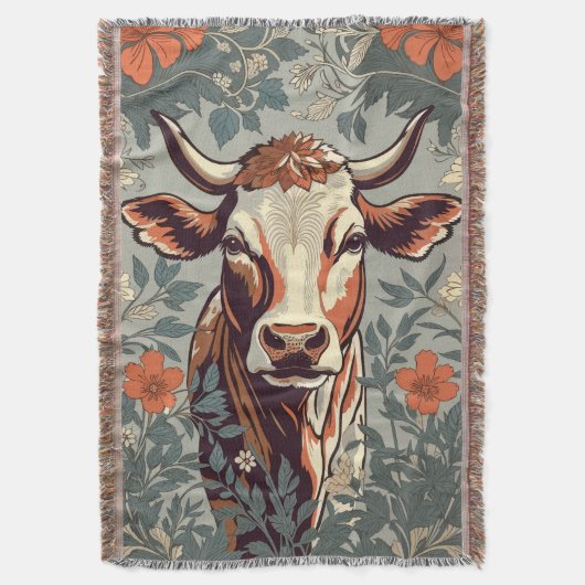 ヴィンテージカウウィリアムインスパイアモリスフローラ スローブランケット (正面縦)